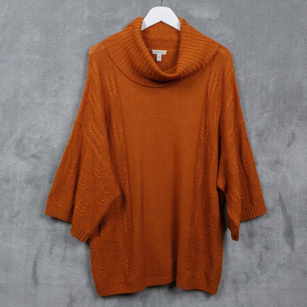 GARNET HILL Cable Knit Cowl Neck Sweater Wool Linen Sienna Orange‎ Autumn Sz L